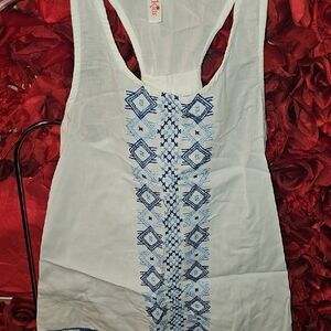 Japna Girls White Tank Top with Blue Embroidery Size 7